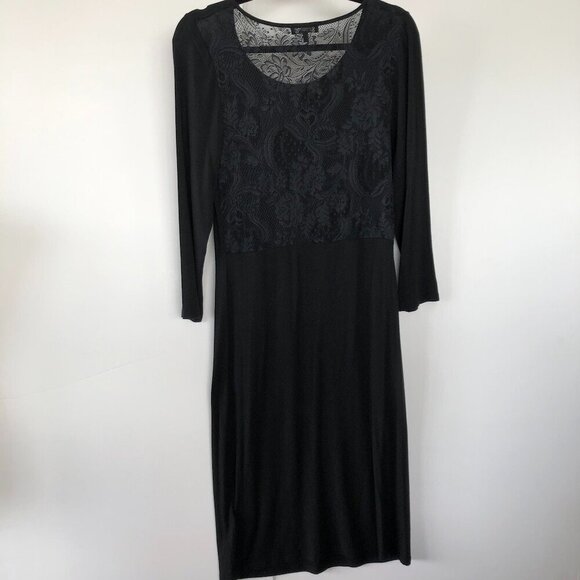 ARITZIA's BABATON Lace Back BodyCon Midi Black, Modal Jersey Long Sleeve US L - Picture 12 of 16